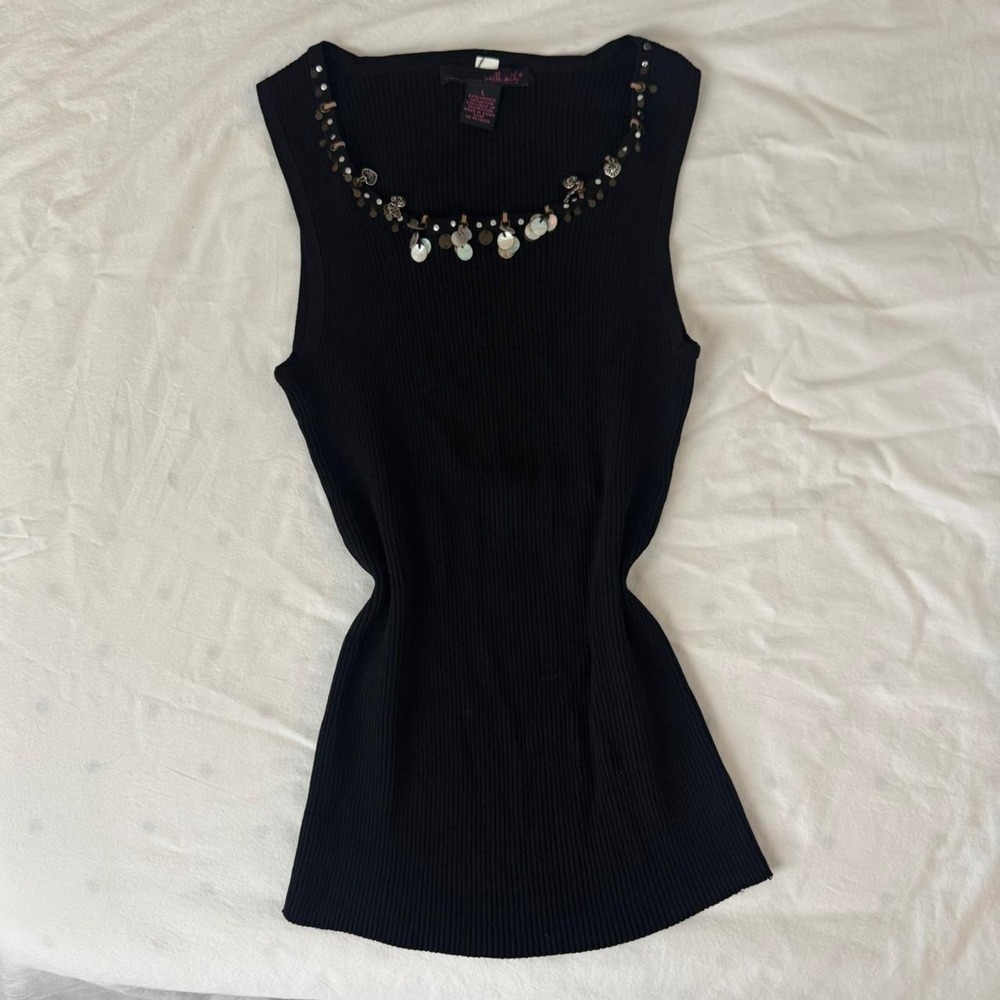 Deadstock Y2K Black halter top with beaded neckline - Picture 2 of 6